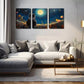 3pcs   Under The Moon, A Black Cat Wall Art Set Canvas Framed 40x60cm - High Quality Print 100% Australian Made Wall Canvas Ready to Hang