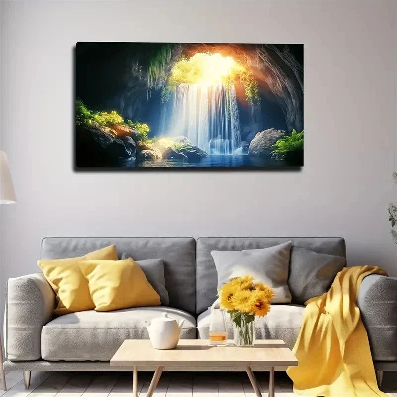 Tranquil Waterfall Serene Lush Wall Art Canvas Office Home Room Framed 120x60cm