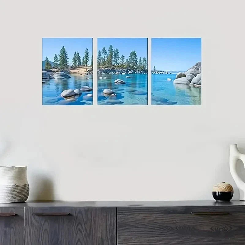 3pcs  Vibrant Forest & Rocky Lake Metal Print Ready to Hang Art