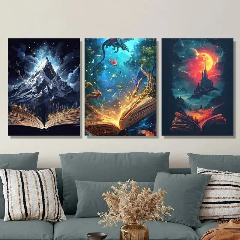 3pcs Magical White Mountains, Metal Print Ready to Hang Art