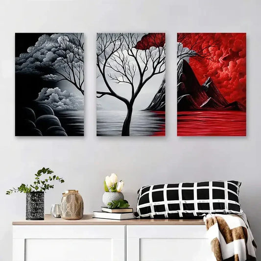 3pcs Minimalist Mountain and Tree Design Metal Print Ready to Hang Art
