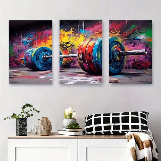3pcs Vibrant Graffiti Weightlifting Colorful Metal Print Ready to Hang Art