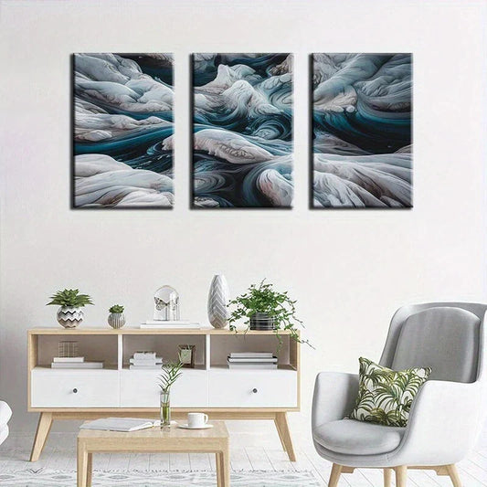 3pcs Icy Mountain and Flowing Water Metal Print Ready to Hang Art