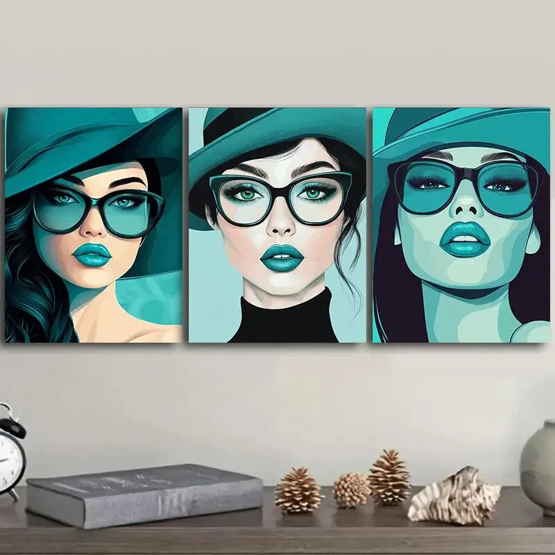 3pcs  Pretty girl with oval face Wall Art Set Canvas Framed 40x60cm - High Quality Print 100% Australian Made Wall Canvas Ready to Hang