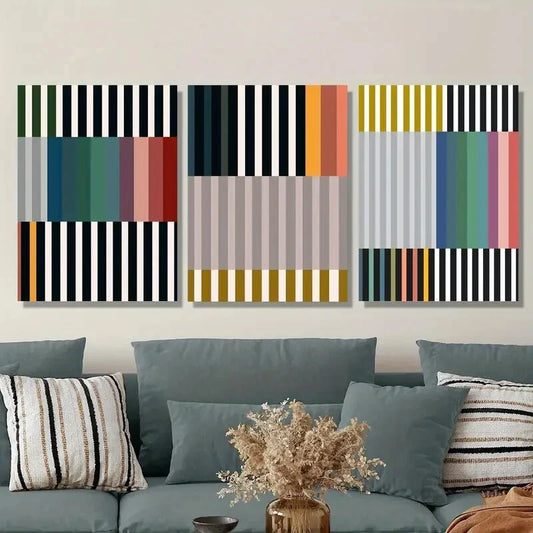 3pcs  Abstract colorful striped art painting Metal Print Ready to Hang Art