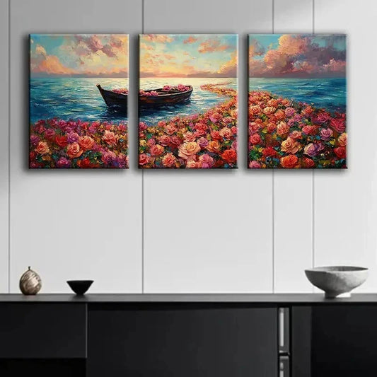3pcs River of Roses Nature Beauty Lake Perfect Wall Art Set Canvas Framed 40x60cm - High Quality Print 100% Australian Made Wall Canvas Ready to Hang