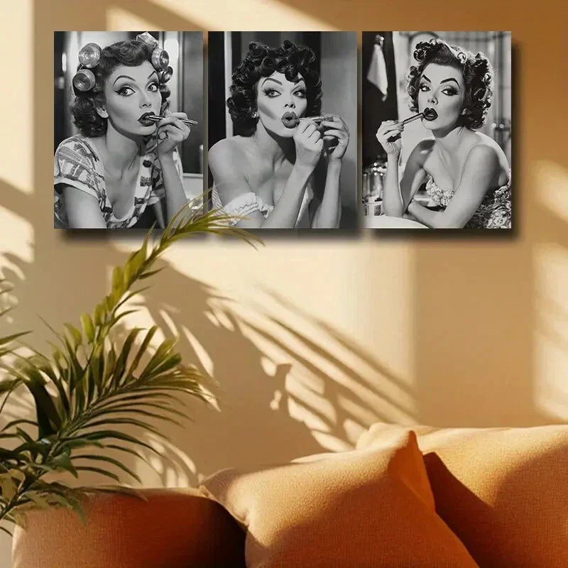 3pcs Beautiful Makeup Girl Metal Print Ready to Hang Art