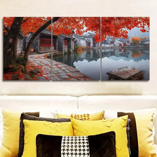 3pcs Jiangnan, ancient town Wall Art Set Canvas Framed 40x60cm - High Quality Print 100% Australian Made Wall Canvas Ready to Hang