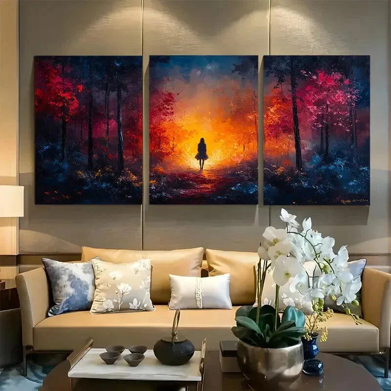 3pcs Vibrant Firefly Forest Metal Print Ready to Hang Art