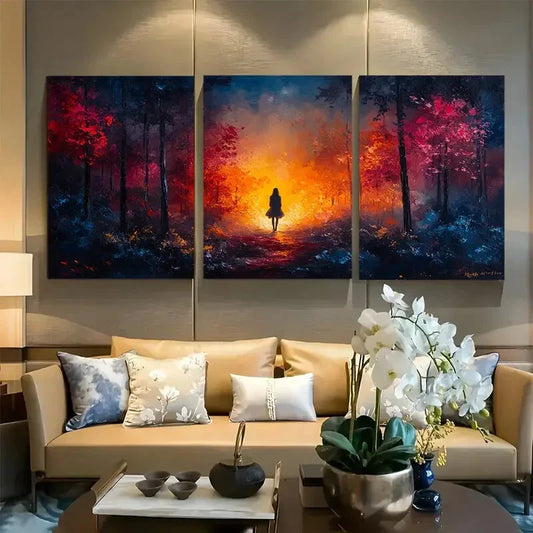 3pcs Vibrant Firefly Forest Metal Print Ready to Hang Art