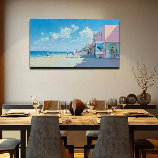 Vibrant Beach Scene Modern Wall Art Canvas Office Home Room Framed 120x60cm