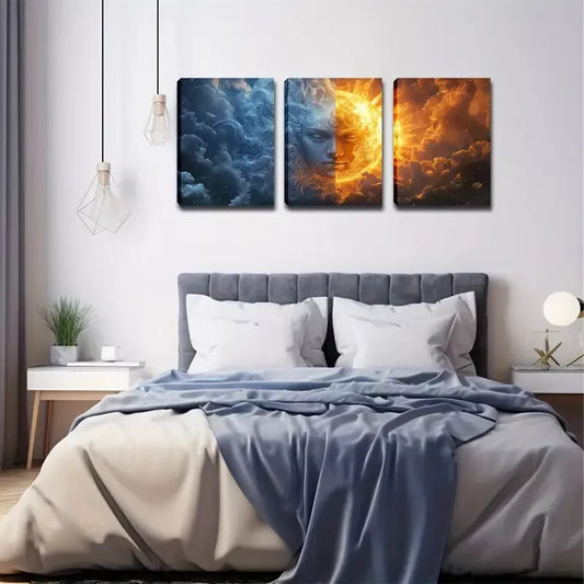 3pcs   Sun and moon God Wall Art Set Canvas Framed 40x60cm - High Quality Print 100% Australian Made Wall Canvas Ready to Hang