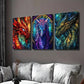 3pcs Stained Glass Fantasy Dragon Design Wall Art Set Canvas Framed 40x60cm - High Quality Print 100% Australian Made Wall Canvas Ready to Hang