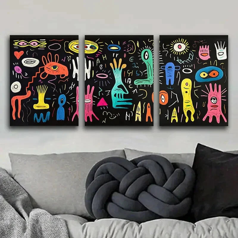 3pcs Surreal character graffiti Art Painting Metal Print Ready to Hang Art