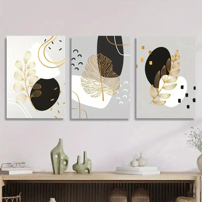 3pcs Minimalist golden leaf art, plant leaf Metal Print Ready to Hang Art