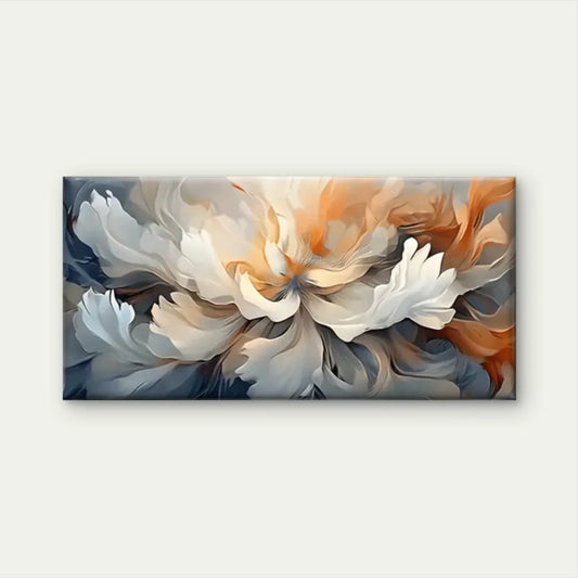 Orange & Blue Petals Floral Wall Art Canvas Office Home Room Framed 80x45cm
