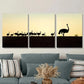 3pcs Ostrich Silhouette with Sunset Landscape Metal Print Ready to Hang Art