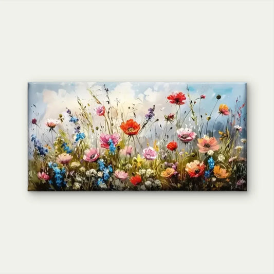 Field Flower Nature Perfect Wall Art Canvas Office Home Room Framed 80x45cm