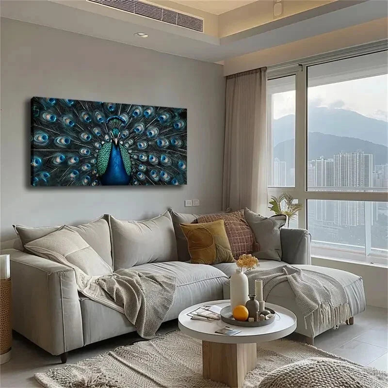 Peacock Exquisite Feathered Wall Art Canvas Office Home Room Framed 120x60cm