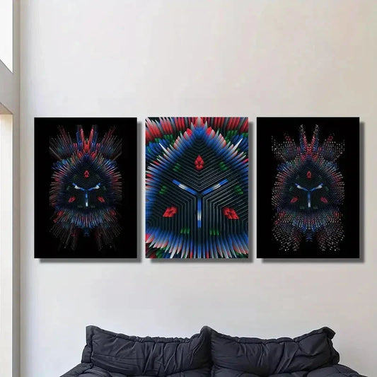 3pcs Abstract Dark Three-dimensional Colorful   Metal Print Ready to Hang Art