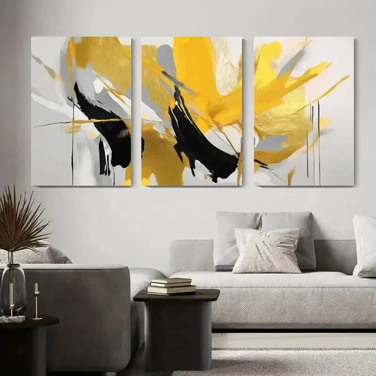 3pcs Abstract Golden and Black Abstract Metal Print Ready to Hang Art