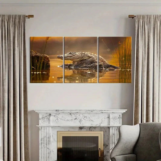 3pcs Wildlife Crocodile Scene Metal Print Ready to Hang Art