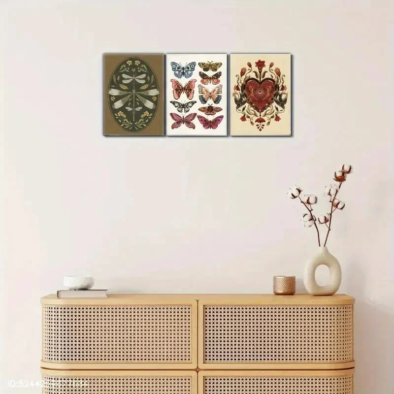 3pcs Butterfly and Moth Art Prints Swallow Love Metal Print Ready to Hang Art