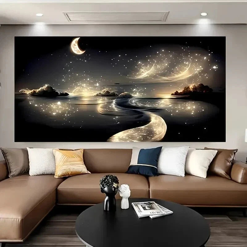 Dreamy River Starry Night Wall Art wall canvas office home room framed 120x60cm