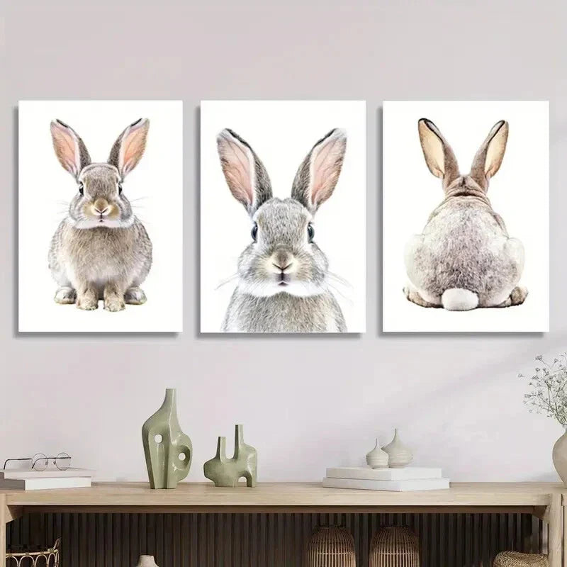 3pcs  cute bunny, rabbit animal nordic Wall Art Set Canvas Framed 40x60cm - High Quality Print 100% Australian Made Wall Canvas Ready to Hang