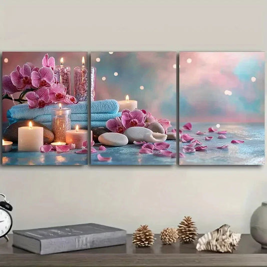 3pcs Spa candle Art Painting Metal Print Ready to Hang Art