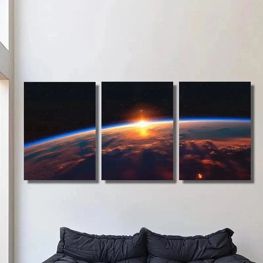 3pcs Sunrise on earth, cosmic space art Metal Print Ready to Hang Art