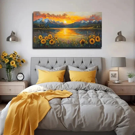 Sunset Mountain Landscape Wall Art canvas office home room framed 120x60cm