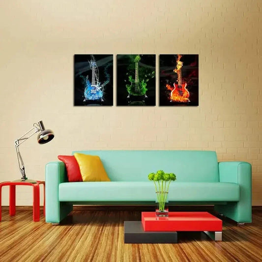 3pcs   Red & Green & Blue Guit ar Painting Metal Print Ready to Hang Art