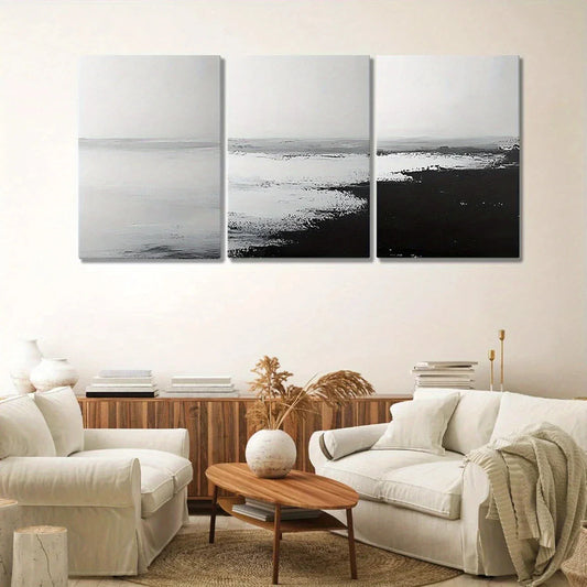 3pcs Beach Scene Black and White Metal Print Ready to Hang Art