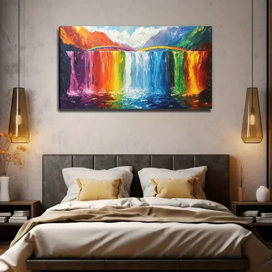 Colorful Waterfall Vibrant Wall Art Canvas Office Home Room Framed 120x60cm