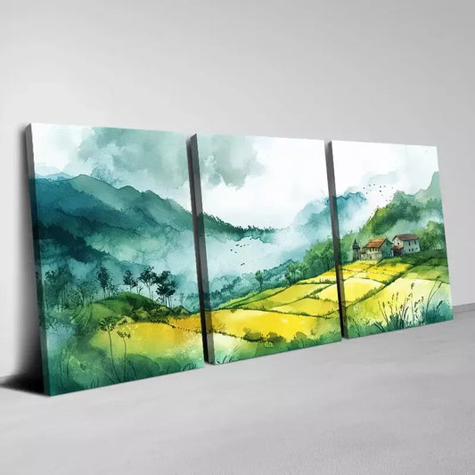3pcs Peaceful Vivid Watercolor Scenery View Wall Art Set Canvas Framed 40x60cm - High Quality Print 100% Australian Made Wall Canvas Ready to Hang