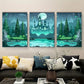 3pcs Triple Mural Set Moonlight Castle and Forest Metal Print Ready to Hang Art