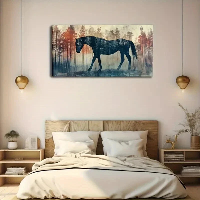 Abstract Horse and Forest Wall Art Canvas Office Home Room Framed 120x60cm