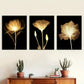 3pcs Warm Golden Flowers, Natural Plants Black Wall Art Set Canvas Framed 40x60cm - High Quality Print 100% Australian Made Wall Canvas Ready to Hang
