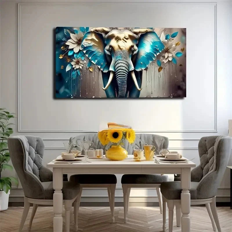 Elephant Charm Acrylic Wall Art Canvas Office Home Room Framed 80x45cm