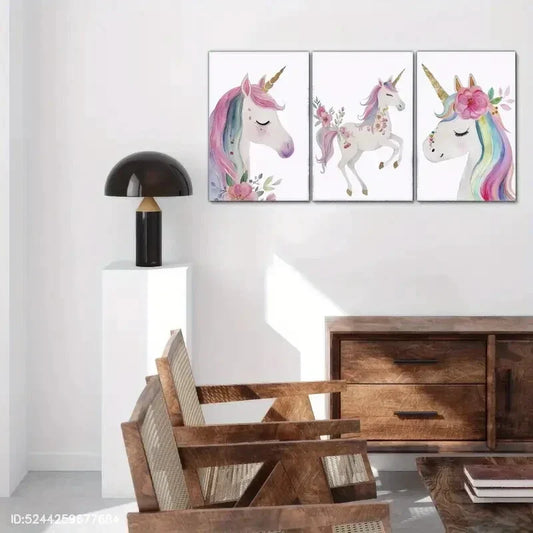 3pcs Magical & Colorful Floral Fantasy Creature Metal Print Ready to Hang Art