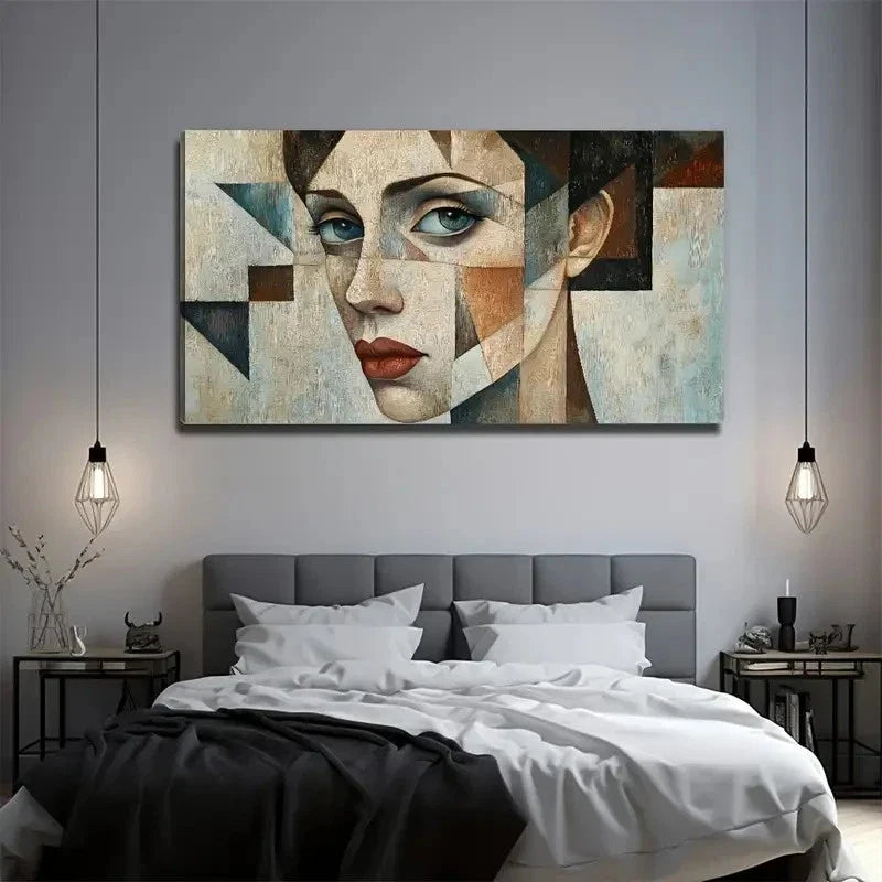 Female Face Conference Wall Art Canvas Office Home Room Framed 80x45cm.