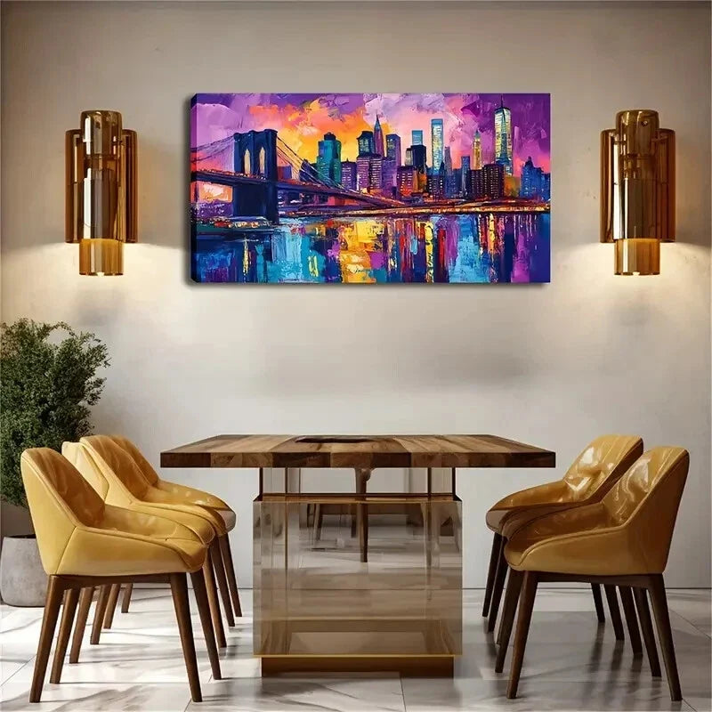 Brooklyn Bridge & Skyscrapers Wall Art Canvas Office Home Room Framed 120x60cm