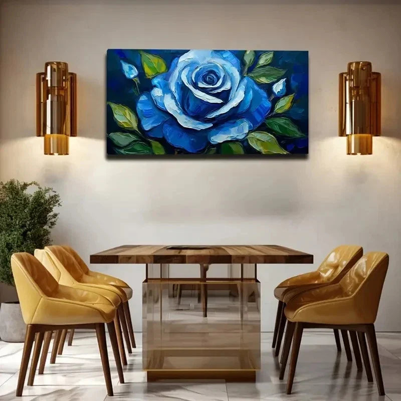 Rare Blue Rose Wall Art Canvas Office Home Room Framed 80x45cm