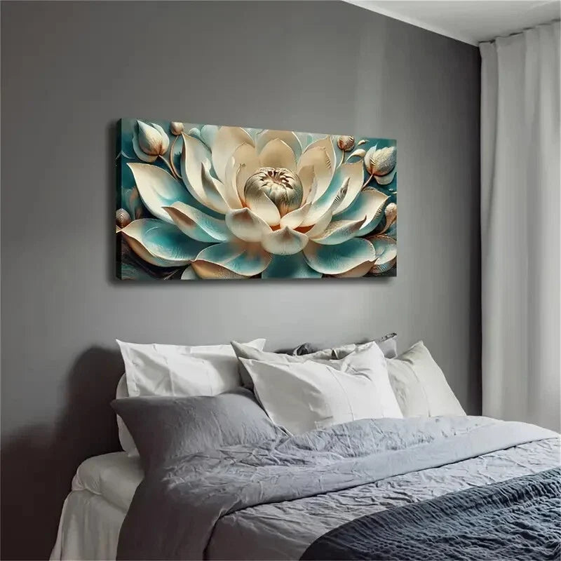 Beige Blooming Lotus Flower Wall Art Canvas Office Home Room Framed 120x60cm