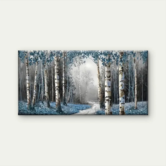 Blue Leaf Forest Nature Wall Art Canvas Office Home Room Framed 80x45cm