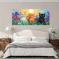 Cats In Flower Garden Wall Art Canvas Office Home Room Framed 80x45cm