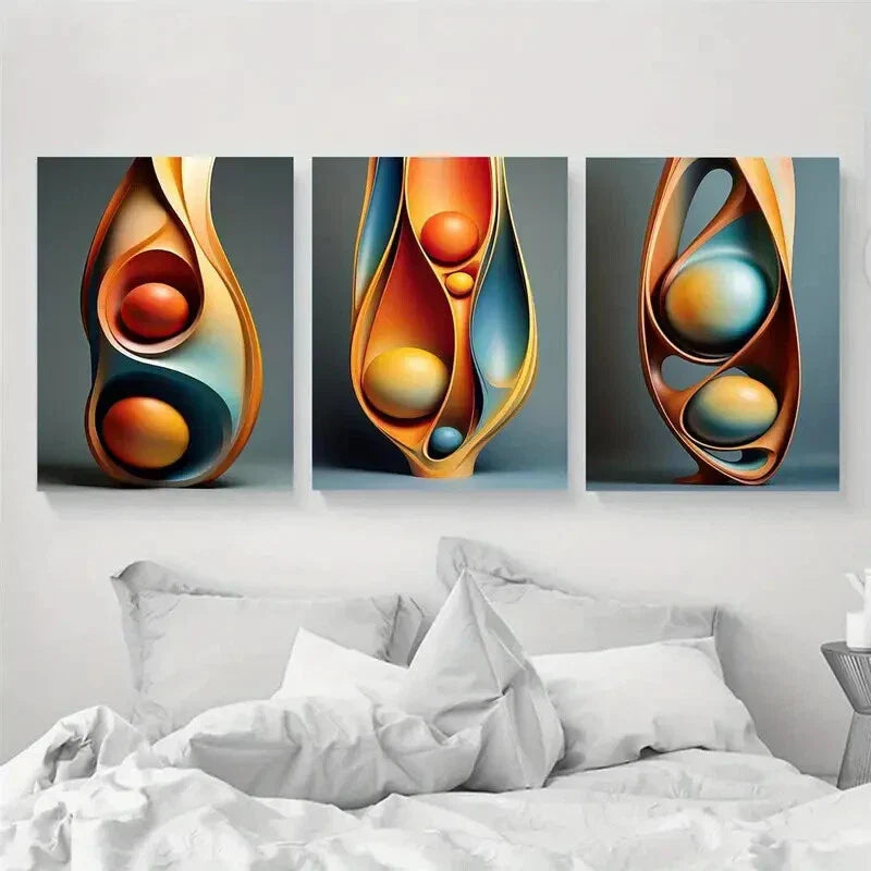 3pcs Nordic Style Modern Abstract Metal Print Ready to Hang Art