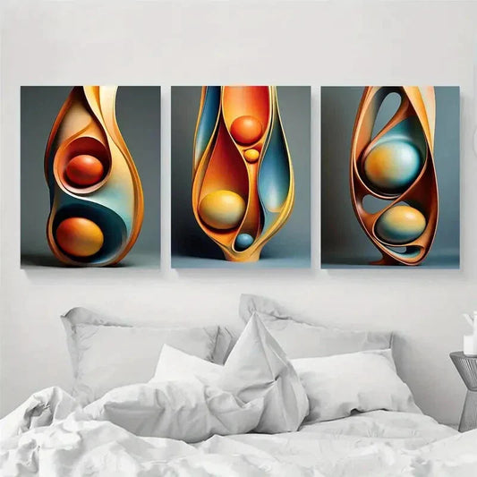 3pcs Nordic Style Modern Abstract Metal Print Ready to Hang Art