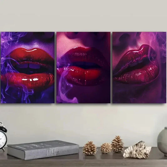 3pcs Featuring Red Lips Metal Print Ready to Hang Art